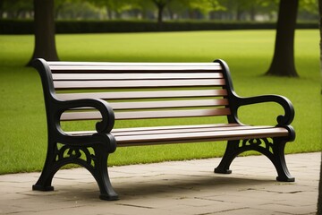 there is a bench that is sitting on the sidewalk in the park