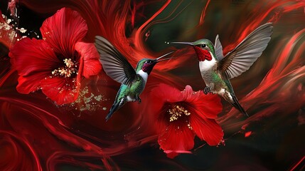 Hummingbirds and Hibiscus: A Red Symphony of Nature
