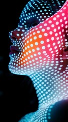 Abstract Neon Dots on Face  Glowing Holographic Skin  3D Render