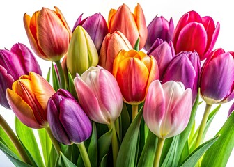 Fototapeta premium Stunning White Background Tulip Photography: Spring Floral Images, Blooming Tulips, High-Resolution Flower Pictures