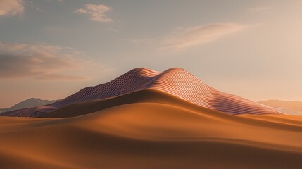 Abstract Desert Landscape  Pink  Purple Striped Dunes  Sunset