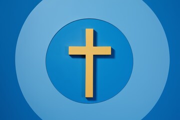 Obraz premium arafed cross on a blue circle with a blue background