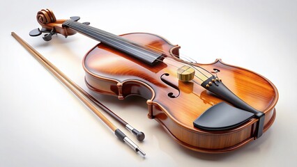 Fototapeta premium 3D Rendered Violin and Bow: Isolated White Background Stock Photo