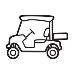 black and white line art, golf cart with simple box side view