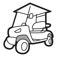black and white line art, simple golf cart bottom side view