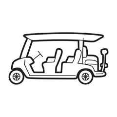 black and white line art, simple multi passenger golf cart side view