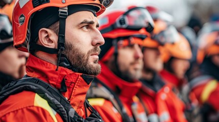 Fototapeta premium Rescue workers guiding individuals to safety with calm and reassuring coordination efforts