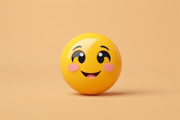 yellow smiley face ball with pink cheeks on a tan background