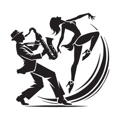 Jazz Dance Silhouette Vector Illustration, Solid White Background.