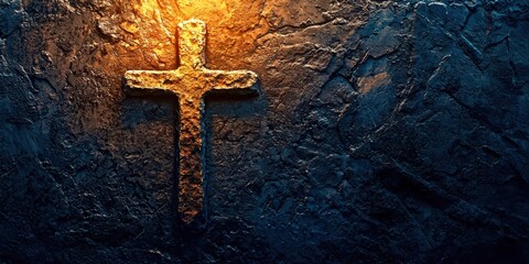 Cross is lit up in a dark background