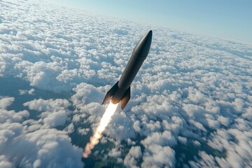 an intercontinental ballistic missile taking off above the clouds