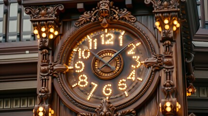 A mystical clock tower with glowing, moving numbers instead of traditional hands