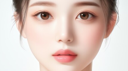 Fototapeta premium Striking pink lipstick portrait, a stunning closeup of woman's beauty against white background