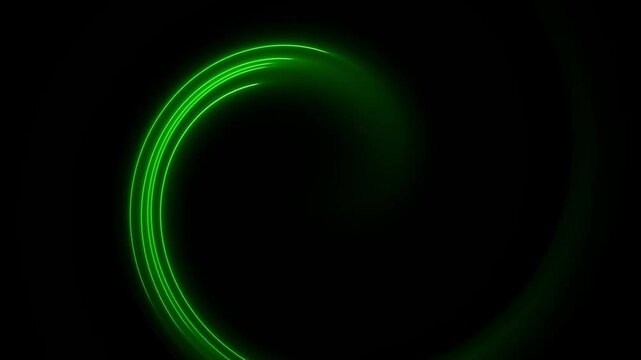 Green neon light ring animation. Green rays light loop pattern