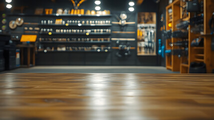 Wooden Tabletop with Blurred Retail Store Background