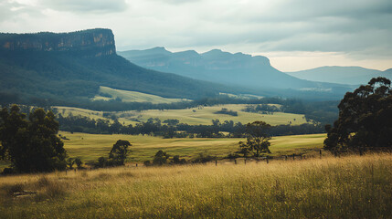 Fototapeta premium Rolling Hills and Dramatic Mountain Range Landscape