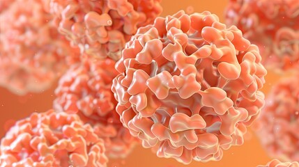 Highly Detailed and Realistic Close-Up of Norovirus Particles Under Microscope, Emphasizing Structural Complexity and Texture