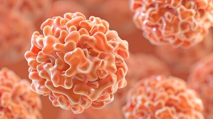 Highly Detailed and Realistic Close-Up of Norovirus Particles Under Microscope, Emphasizing Structural Complexity and Texture