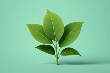 there is a green plant with leaves on a blue background