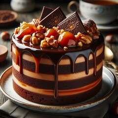 Chocolate and Hazelnut Praline Cake Rich chocolate cake filled w