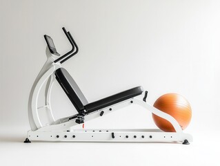 Modern Exercise Equipment with Orange Stability Ball on White Background