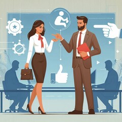 496 A buddy system illustration with a seasoned employee guiding