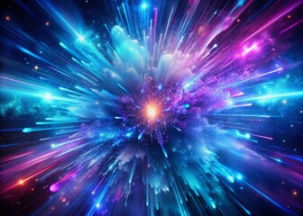 Naklejka premium Abstract Cosmic Nebula: Blue & Purple Neon Galaxy Explosion Speed of Light Background