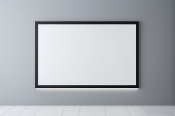 blank picture frame on the wall in a room with a white floor