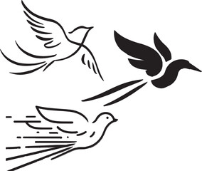 Obraz premium Black and white birds flying with detailed wings spread out