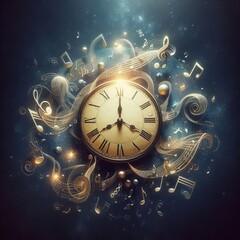519 Time and Space A clock surrounded by music notes symbolizing