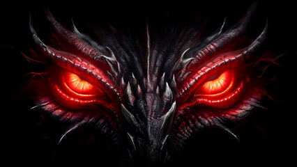 Intense Dragon Eyes Digital Art: Fiery Red Gaze, Fantasy Creature, Dark Background, Detailed Illustration, Mythical Beast Wallpaper