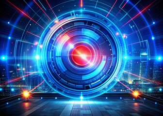 Abstract Futuristic Blue Circle Tech Design with Radar Lights - Modern Night Photography Background