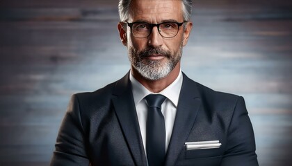 Confident and Experienced: A seasoned executive with a distinguished grey beard and sharp spectacles exudes an air of confidence and experience.