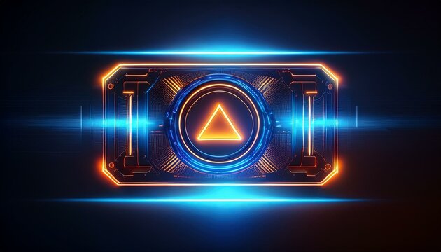 Futuristic Tech Interface: Glowing Neon Triangle in Sci-Fi Panel 