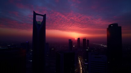 Kingdom Centre and Riyadh Skyline at Sunset