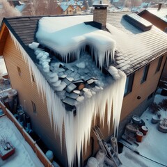 579 Problematic ice buildup on roof edges causing potential dama