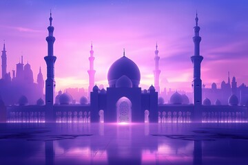 Majestic Mosque Silhouette at Sunset Cityscape