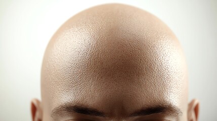 Fototapeta premium Close-up of a smooth bald head highlighting skin texture and detail with a neutral background. Perfect for health and beauty concepts.