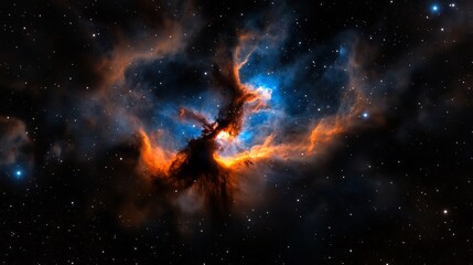 Cosmic Nebula: A Celestial Tapestry of Orange and Blue