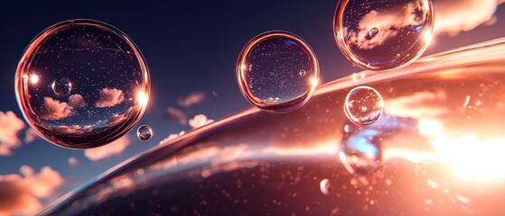 Surreal Colorful Bubbles  Sky Reflection  3D Render  Abstract Art  Fantasy  Dreamlike