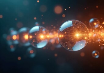Bubbles floating through an illuminated pathway in a vibrant abstract background