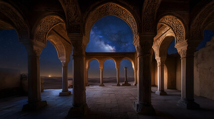 Obraz premium Ancient Archway Desert Night Sky Starry View