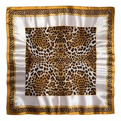 square silk scarf with leopard print on white background