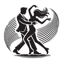 Jive Silhouette Vector Illustration, Solid White Background.