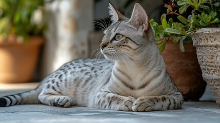 Stunning Gray Cat in Garden