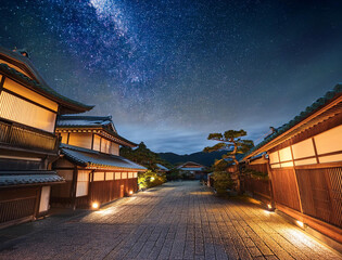 Naklejka premium Generated image 日本の街並みの夜景