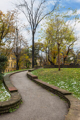 alleys of autumn park in Sofia, Bulgaria