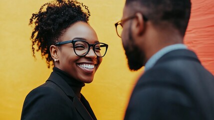 Customer Being Greeted with Warm Smile by Friendly Professional in Vibrant Atmosphere