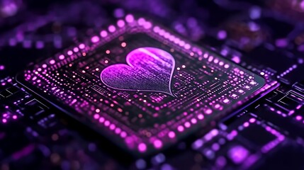 Digital Heart Glowing On Circuit Board Technology