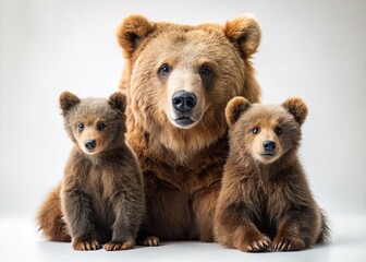 Obraz premium Adorable Bear Cub and Mama Bear: Tender Moment, White Background Stock Photo